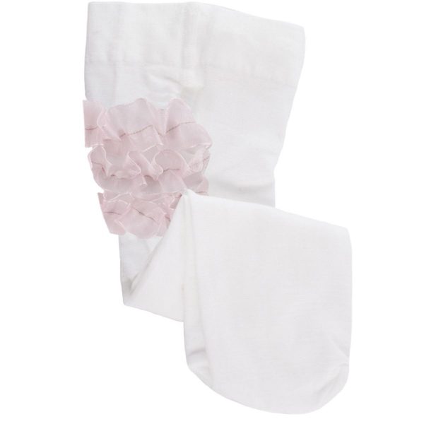 4003 Infant/Toddler White Tights with Pink Ruffles-1