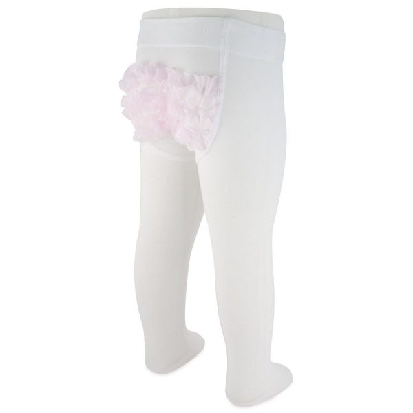 4003 Infant/Toddler White Tights with Pink Ruffles