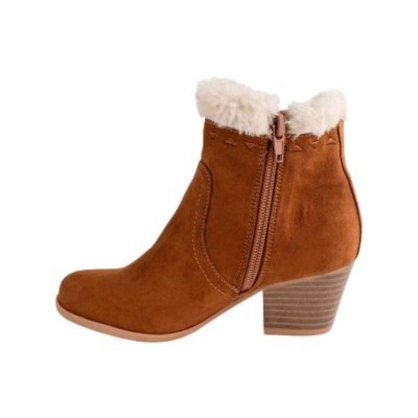 Coco Youth Girls’ Chestnut Ankle Boots with Faux-Fur Trim-1