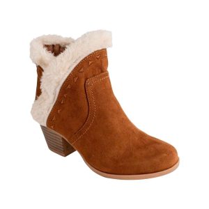 Coco Youth Girls’ Chestnut Ankle Boots with Faux-Fur Trim