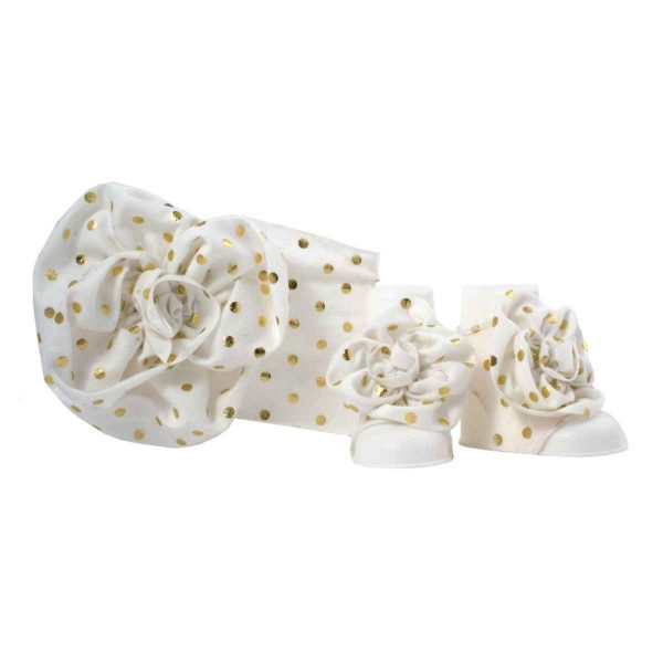 Kayla Infant White/Gold Knit Headband and Peep Toe Gift Set