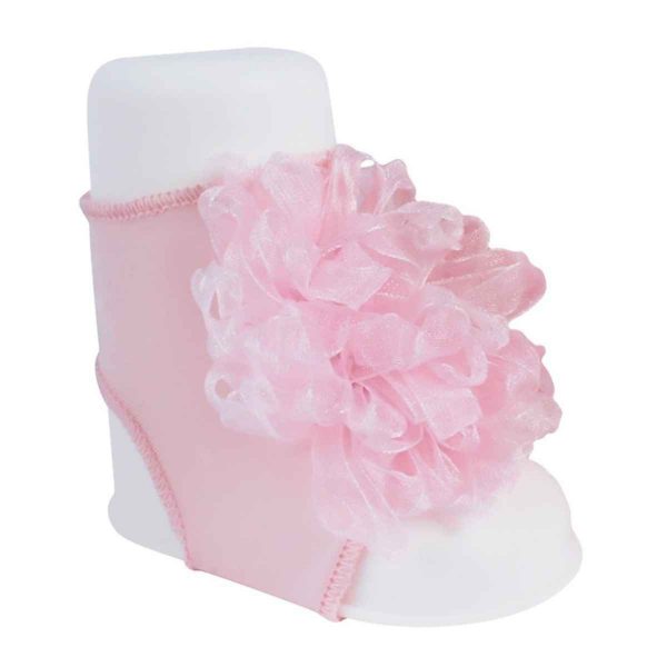 Abigail Infant Pink Peep Toe Socks with Pom Poms