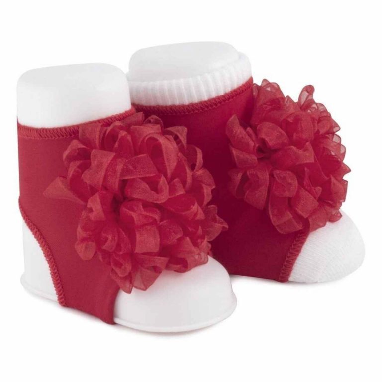 Abigail Infant Red Peep Toe Socks with Pom Poms
