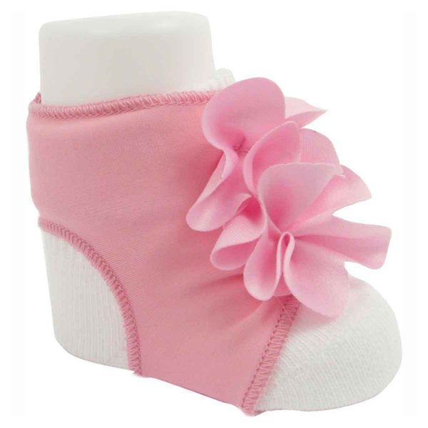 Alexa Infant Pink Peep Toe Socks with Flowers