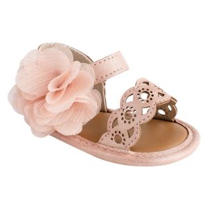 Angie Soft Sole Blush Shimmer Sandals with Flowers