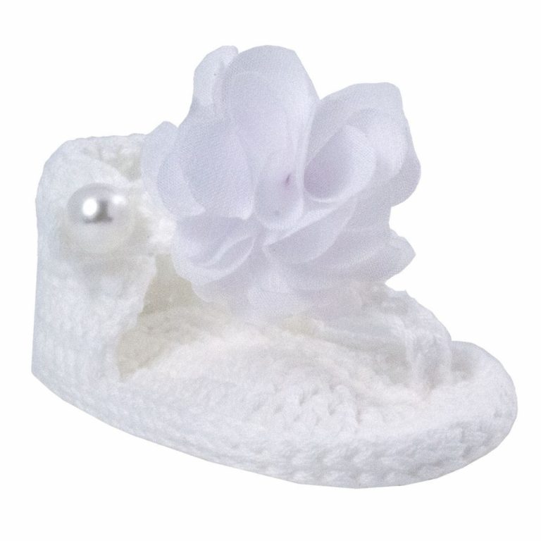 Anna Infant White Crochet Thong Sandals with Flower