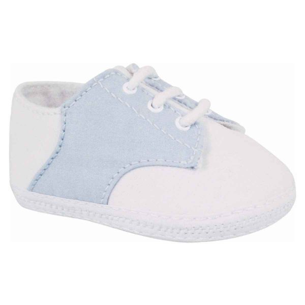Braxton Infant White/Blue Cotton Lace-Up Oxfords