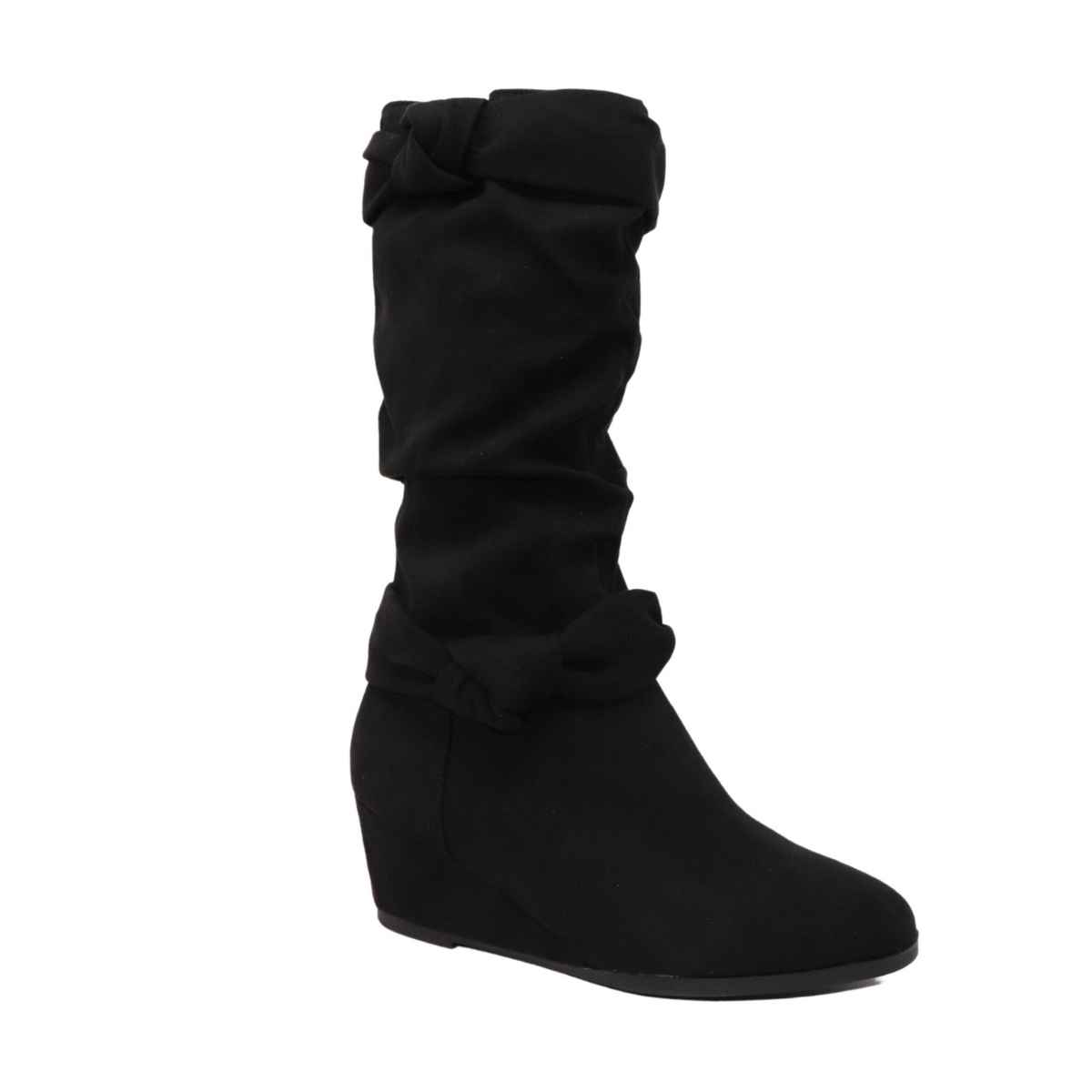 Cadence Youth Girls’ Black Novasuede Tall Wedge Boots - Kids Shoe Box