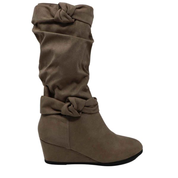 Cadence Youth Girls’ Taupe Novasuede Tall Wedge Boots-1