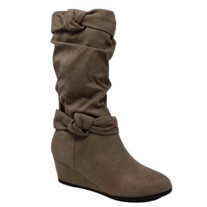 Cadence Youth Girls’ Taupe Novasuede Tall Wedge Boots