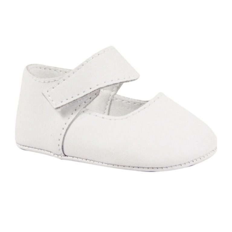Cathy Infant White Leather Mary Janes with Removable Straps for Monogramming