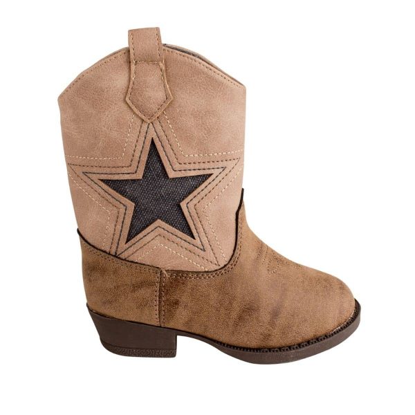 CHARLIE Brown Distressed Western Boots with Star Overlay-1