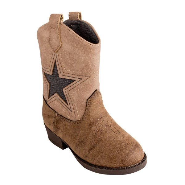 CHARLIE Brown Distressed Western Boots with Star Overlay