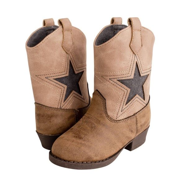 CHARLIE Brown Distressed Western Boots with Star Overlay-7