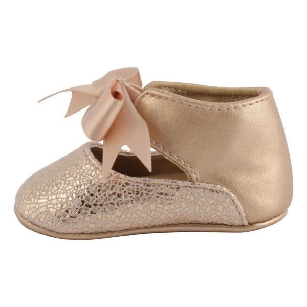 Chloe Infant Rose Gold Soft Sole Dress Flats with Bow-3