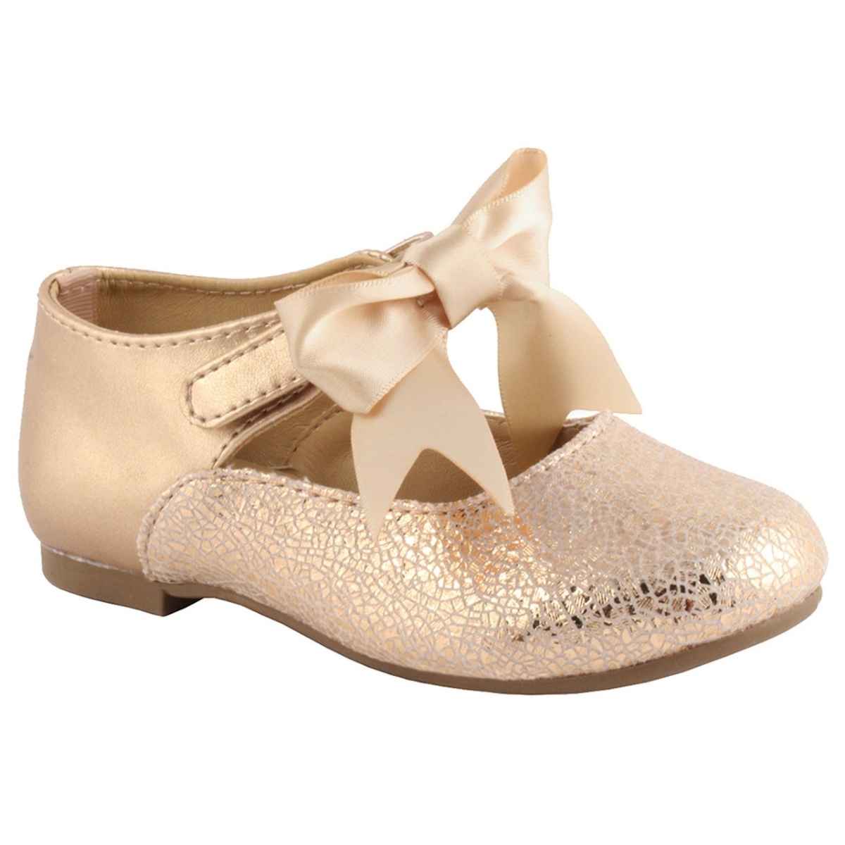 Chloe Toddler Rose Gold Dress Flats with Bow - Kids Shoe Box