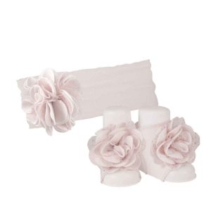Chrissy Infant White Cotton Headband and Peep Toe Gift Set