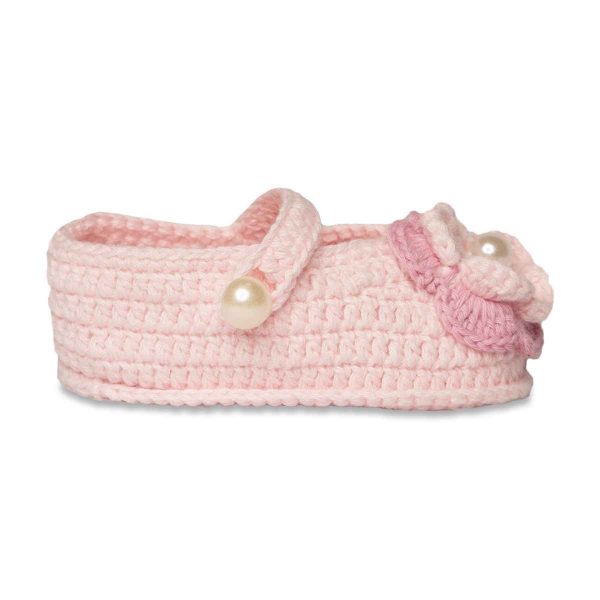 Elizabeth Infant Pink Crochet Mary Janes with Flowers-1