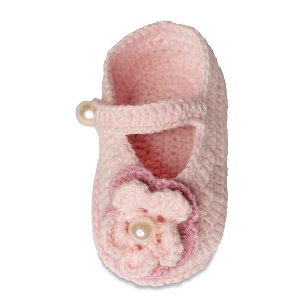 Elizabeth Infant Pink Crochet Mary Janes with Flowers-4