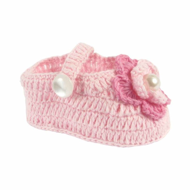 Elizabeth Infant Pink Crochet Mary Janes with Flowers