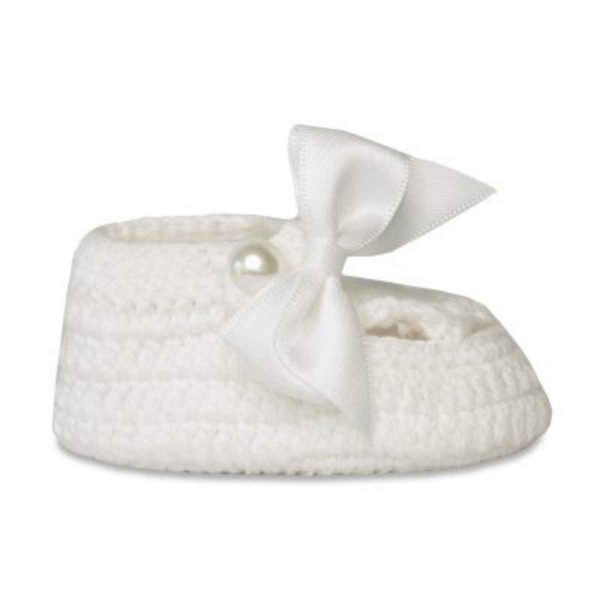 Ella Infant White Crochet Booties with Bows-1