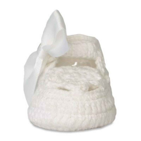 Ella Infant White Crochet Booties with Bows-2
