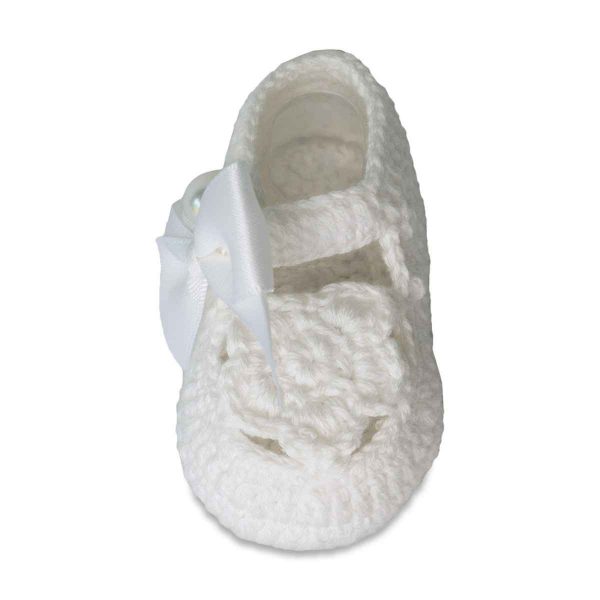 Ella Infant White Crochet Booties with Bows-4