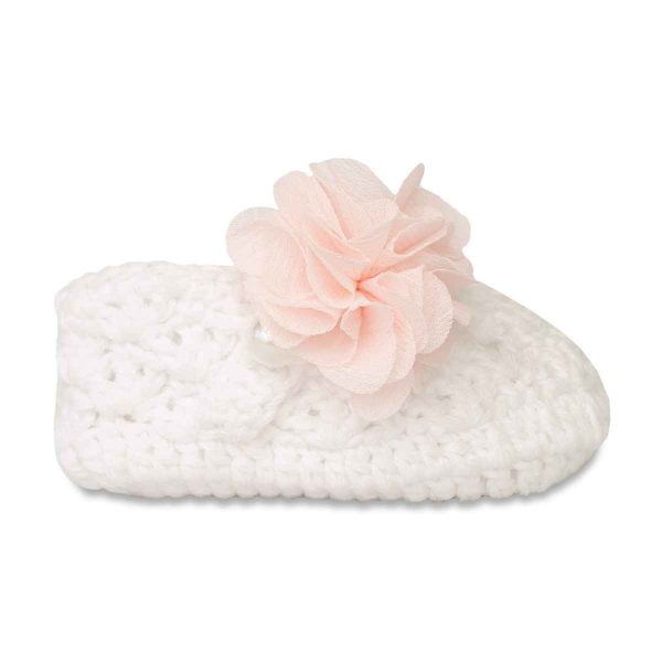 Emelia Infant White Crochet Slippers with Flower-1