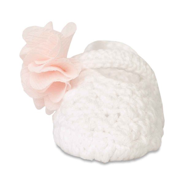 Emelia Infant White Crochet Slippers with Flower-2