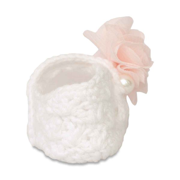 Emelia Infant White Crochet Slippers with Flower-3