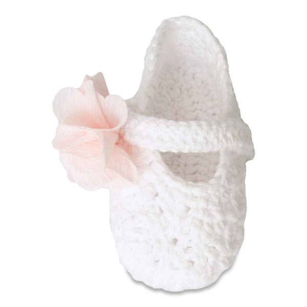Emelia Infant White Crochet Slippers with Flower-4