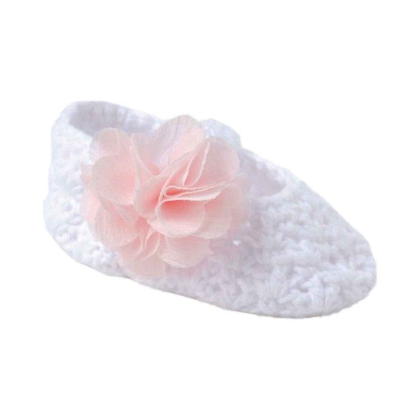 Emelia Infant White Crochet Slippers with Flower