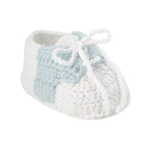 Evan Infant White/Light Blue Crochet Booties