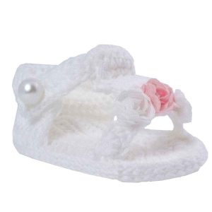 Hannah Infant White Crochet Sandals with Roses