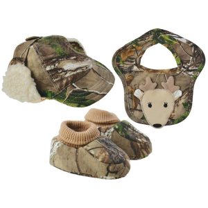 Hunter Infant Camo Booties, Hat, and Deer Bib Gift Set