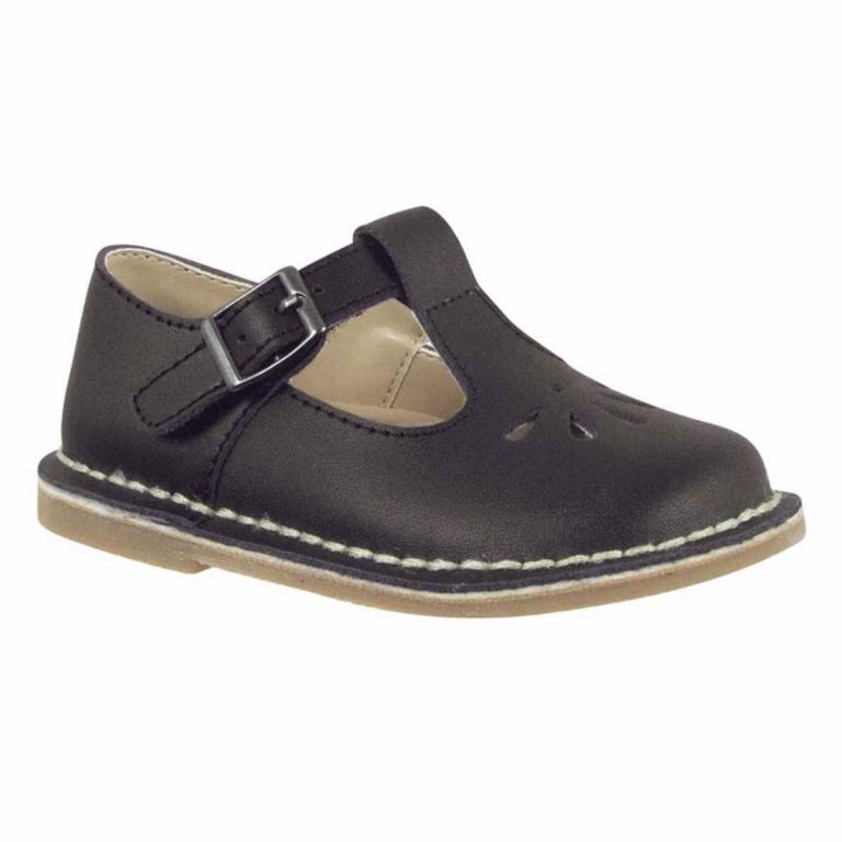 Kay Toddler Black Leather T-Strap Flats