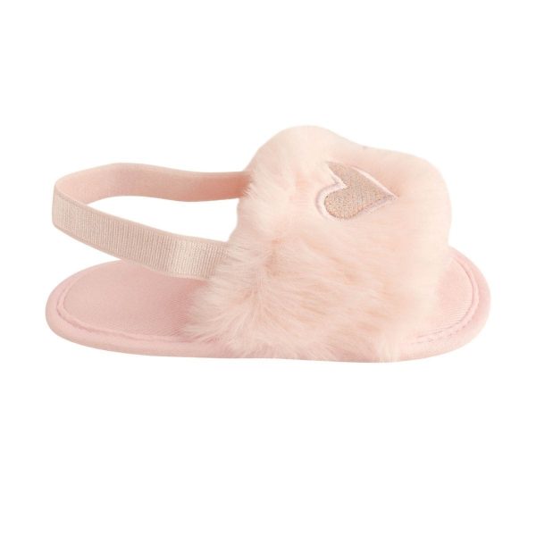 Kimberly Pink Faux-Fur Slide Slippers with Iridescent Heart-1