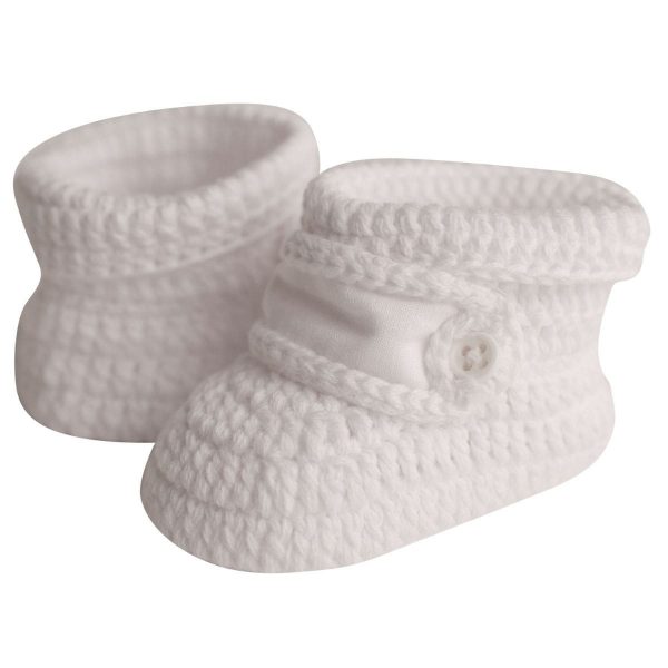 KIRBY Newborn White Crochet Booties with Monogram Strap-1