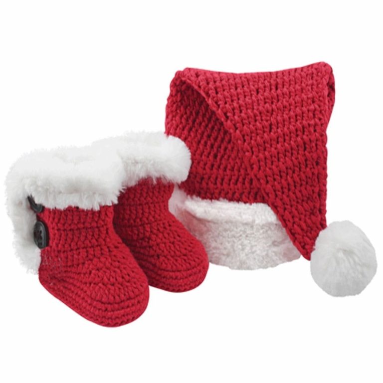 Kringle Infant Red Crochet Booties and Santa Hat Gift Set