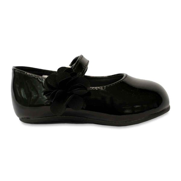 Linley Toddler Black Patent Mary Jane Dress Flats with Flower-1