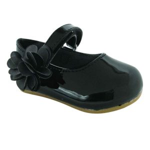 Linley Toddler Black Patent Mary Jane Dress Flats with Flower