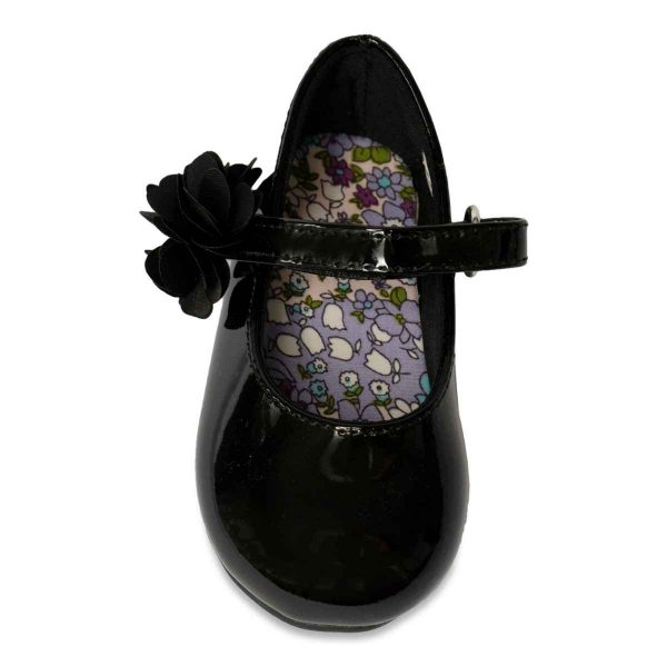 Linley Toddler Black Patent Mary Jane Dress Flats with Flower-5