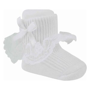 Lisa Infant White Lace Ruffle Dress Socks with Bows
