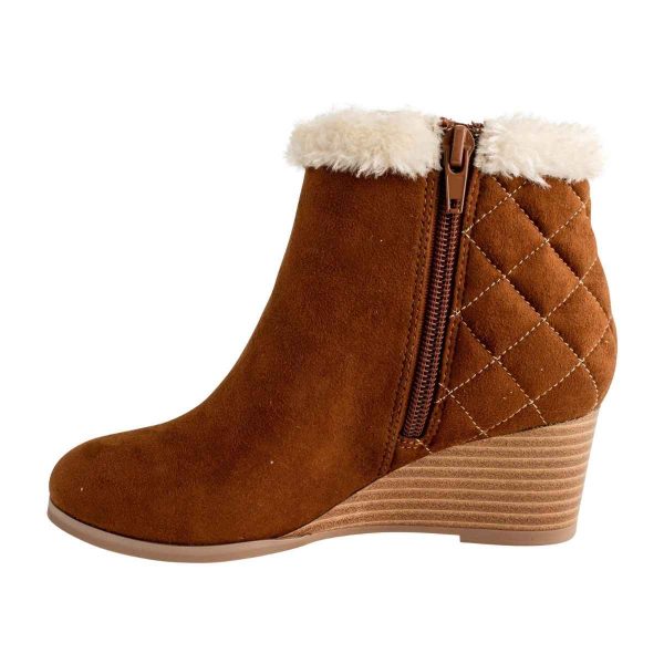 Lucinda Youth Girls’ Tan Booties with Faux Fur Trim-1