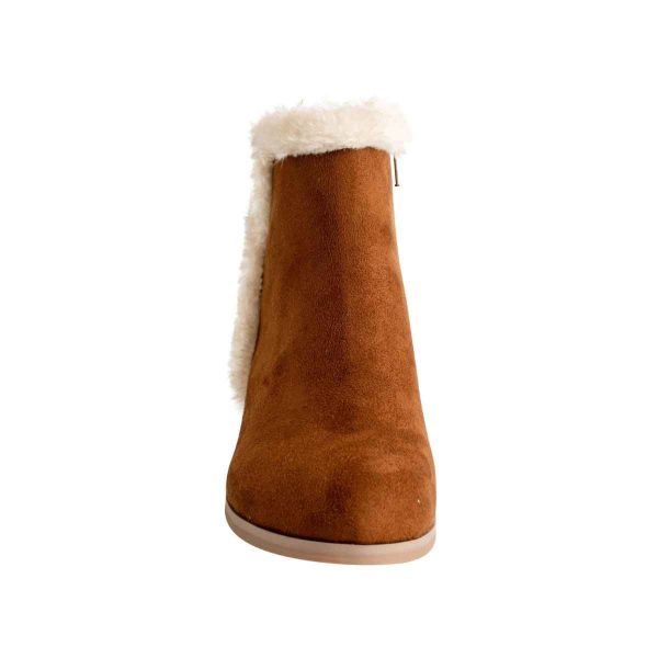 Lucinda Youth Girls’ Tan Booties with Faux Fur Trim-2