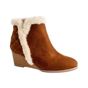 Lucinda Youth Girls’ Tan Booties with Faux Fur Trim