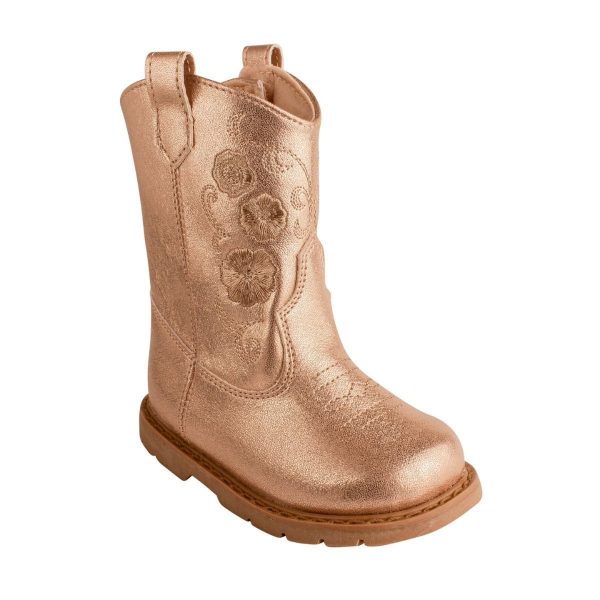 Marleigh Champagne Round-Toe Western Boots With Floral Embroidery-6