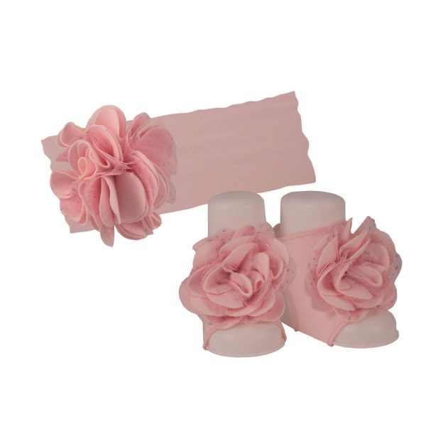 Morgan Infant Pink Cotton Headband and Peep Toe Gift Set