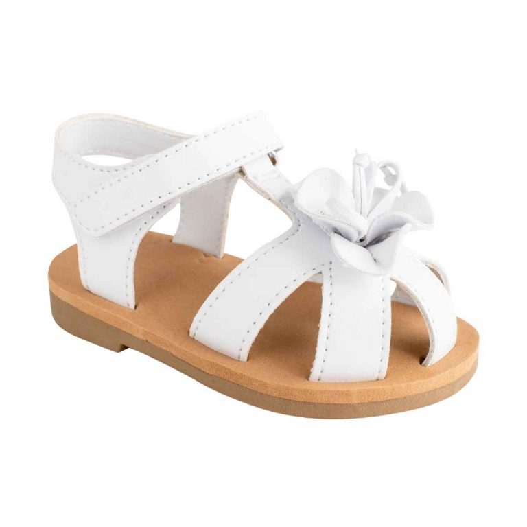 Olivia Toddler White T-Strap Sandals with Flower