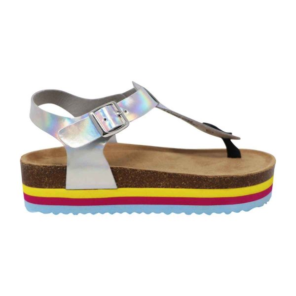 Piper Youth Girls’ Silver Iridescent Thong Platform Sandals-1